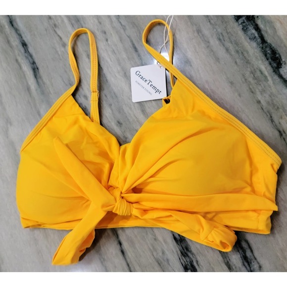 Grace Tempt Two Pc High Waisted Bikini Yellow Navy Blue Molded Padded Bra XL NWT - Picture 3 of 10